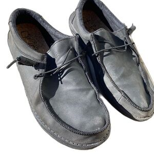 Mens hey dudes size 12 black leather carbon and cork sole with no tie laces